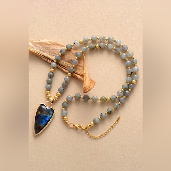 Natural Stone Pendant Beaded Necklace - Picture 1 of 4